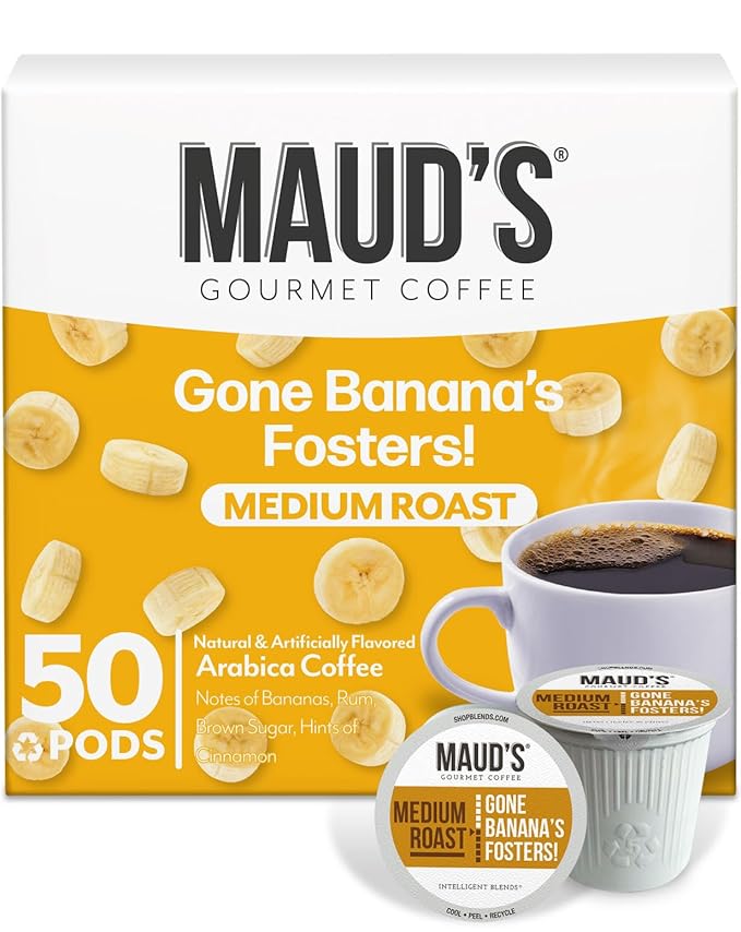 Maud's Banana Flavored Coffee Pods, 50 ct, Medium Roast Flavored Coffee in Recyclable Single Serve