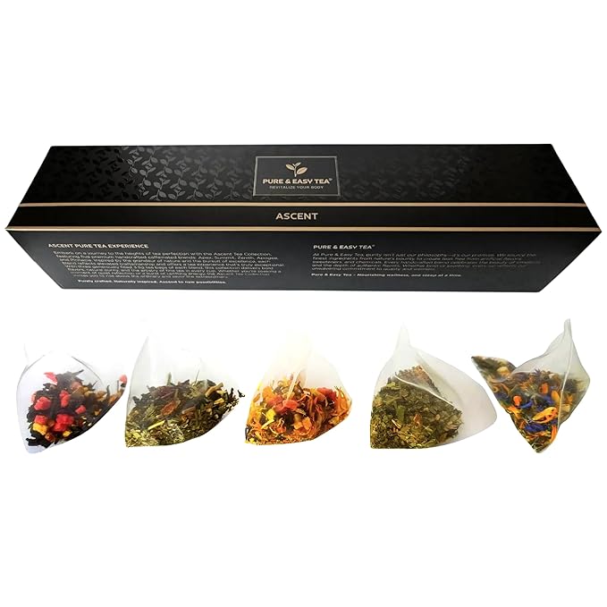 Pure And Easy Tea, Ascent Premium Tea Sampler, 15-Count Variety with 5 Caffeinated Flavors, Natural