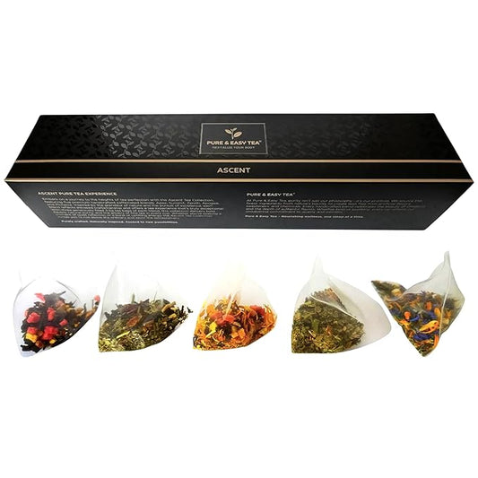 Pure And Easy Tea, Ascent Premium Tea Sampler, 15-Count Variety with 5 Caffeinated Flavors, Natural