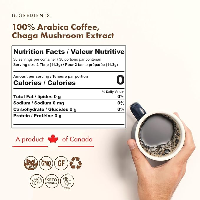 Sollo Infused Instant Chaga Mushroom Coffee Sticks (24 Servings) Memory & Clarity Support, 100%