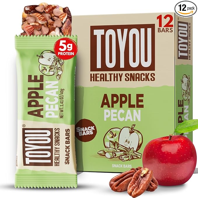 ToYou Chewy Fruit and Nut Bars - Healthy Protein Snacks | Apple Pecan - 1.41 Ounce (Pack of 12) |