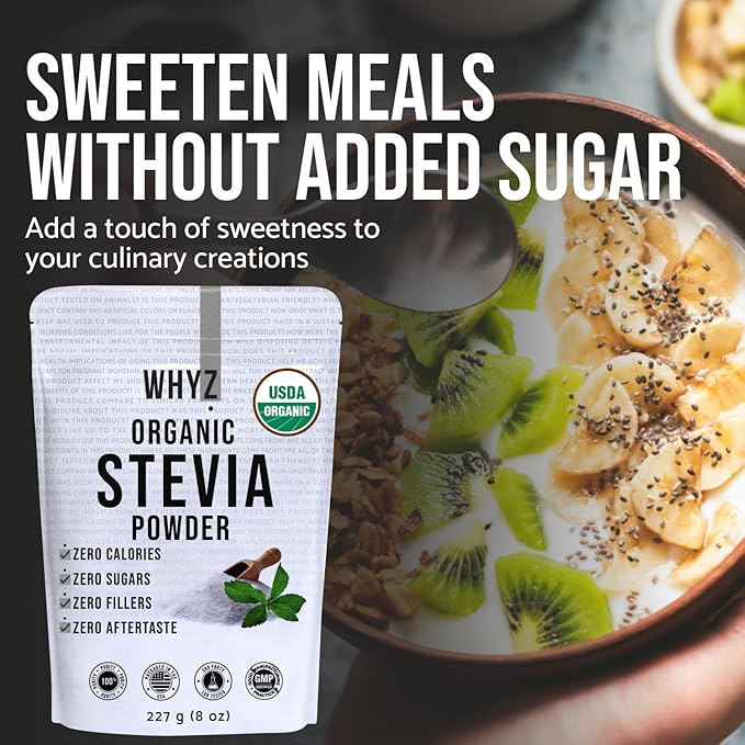 WHYZ Organic Stevia Powder, 1621 Servings, Premium Zero Calorie Sweetener - Powdered Pure Stevia