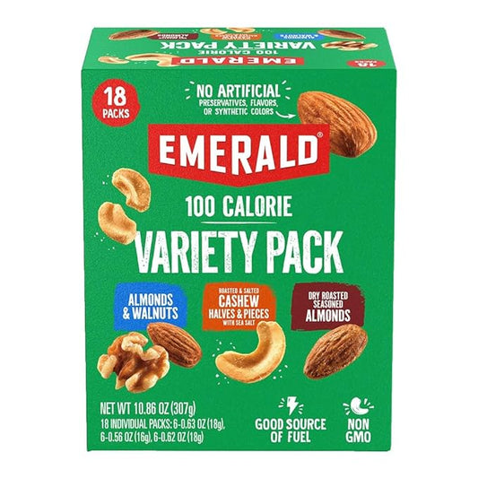 Emerald Nuts Mixed Nuts Variety Pack 18ct (1-Pack) , 100-Calorie Individual Packs , Features Dry