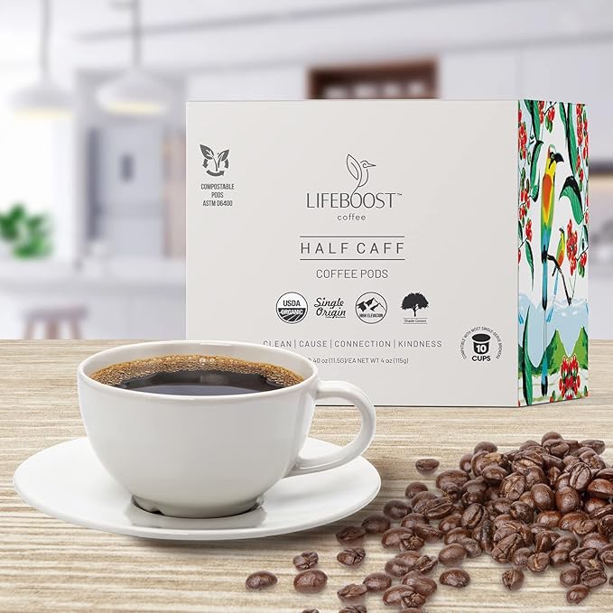 Lifeboost Half Caff Coffee K Cups - Low Acid Half Caff Coffee Pods - Single Origin Non-GMO Mold