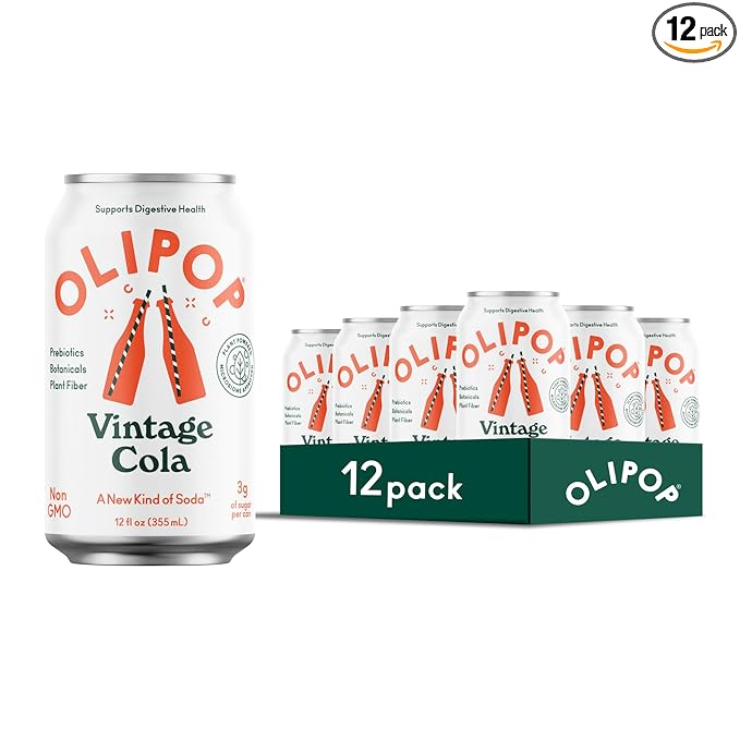 OLIPOP Prebiotic Soda Pop, Vintage Cola, Pantry Pack Packed with Prebiotics, Fiber, and Botanicals