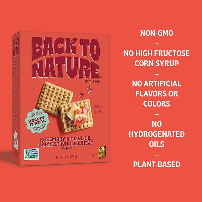 Back to Nature - Rosemary & Olive Oil Harvest Whole Wheat Crackers - Non-GMO, Made with Whole Grain