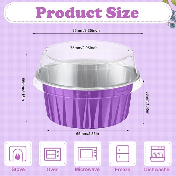 Gejoy 400 Pcs Aluminum Foil Baking Cups with Lids 5 oz Disposable Ramekins Mini Cake Pans Creme