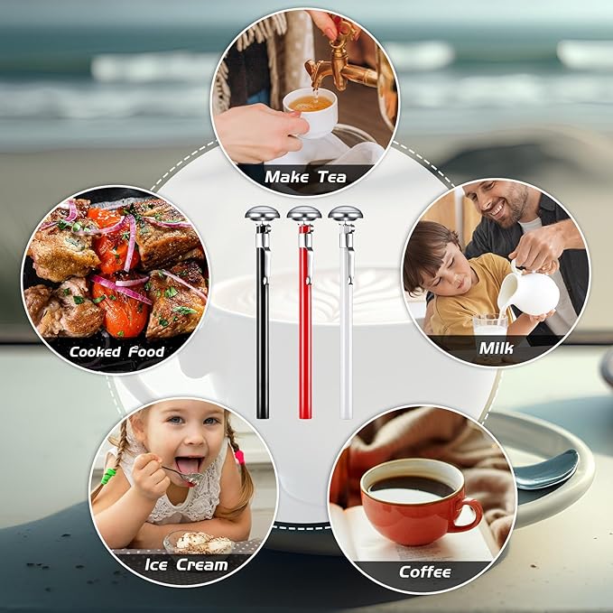Xuhal 6 Pcs Stainless Steel Kitchen Thermometer with 5 Inch Long Stem 1 Inch Dial Thermometer Milk