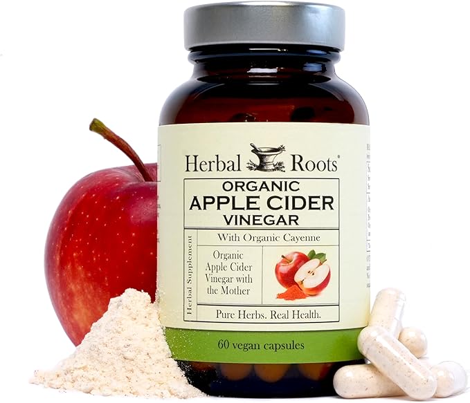 Herbal Roots Organic Apple Cider Vinegar Capsules with Mother and Organic Cayenne | 650 mg | 60