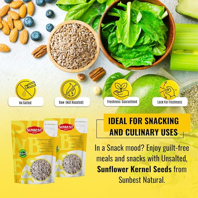 Sunbest Natural Raw Sunflower Seed Kernels 32 Oz (2 lbs) 1 Pack - Unsalted & Nutritious for