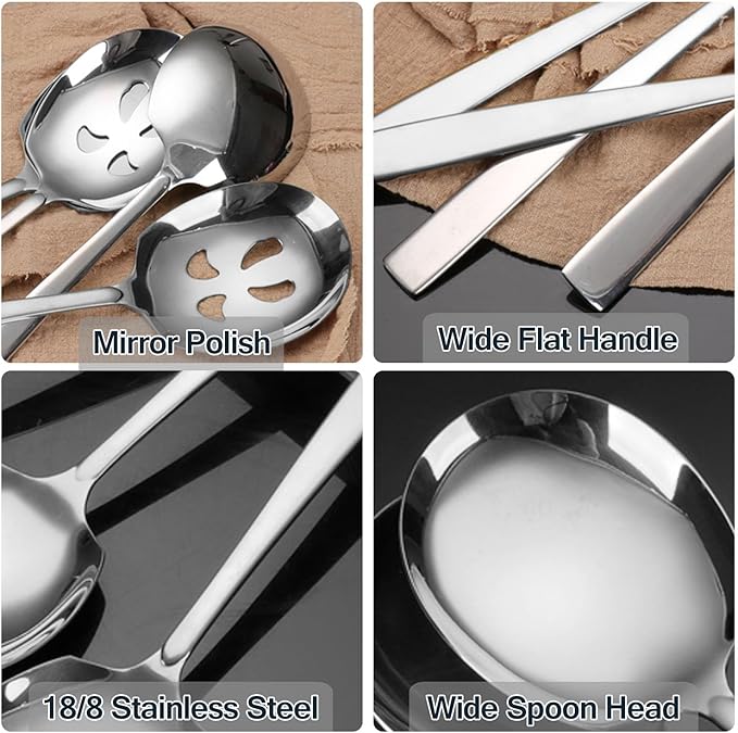 Large Serving Spoons Set Stainless Steel 12 Inch Slotted Spoon and Serving Spoon Serving Utensils