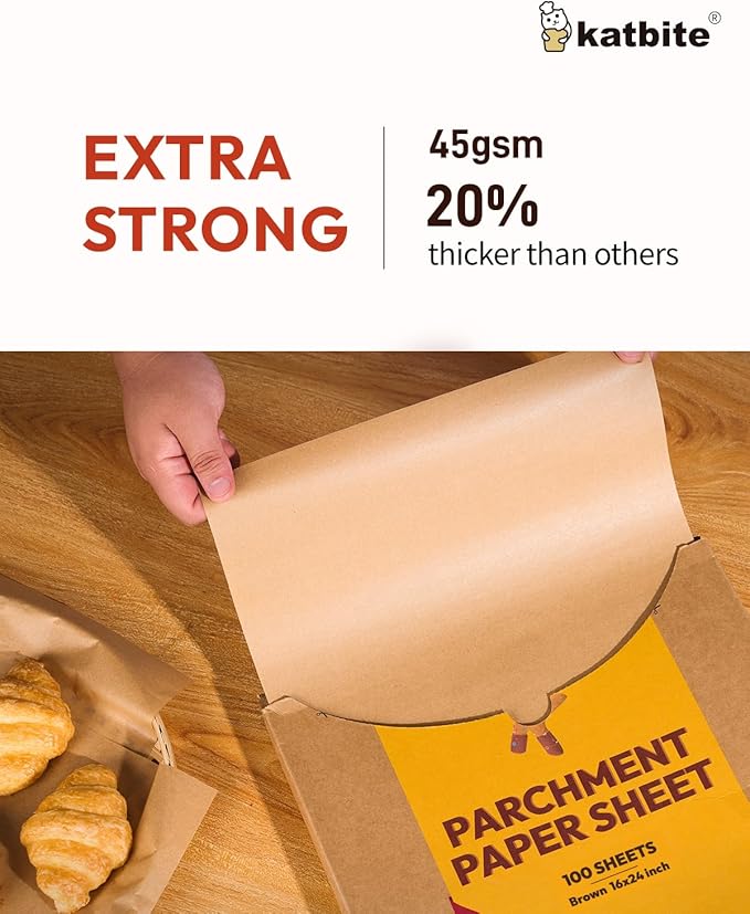 Katbite 16x24 Inch Parchment Paper Sheets, 100Pcs Non-Stick Precut Baking Parchment, Unbleached