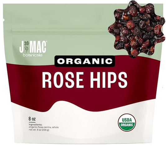 J MAC BOTANICALS Organic Rose Hips (8 oz Bag) Whole, natural organic dried rose hips for herbal