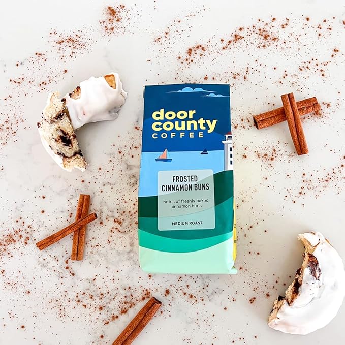 Door County Coffee Frosted Cinnamon Buns Flavored - 10oz Bag - Ground Medium Roast - 100% Arabica
