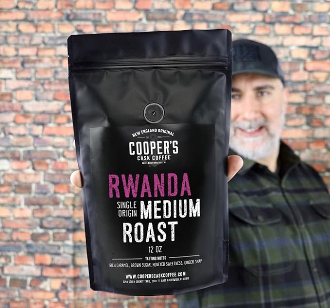 Rwanda Full Bodied Medium Roast Coffee Beans, Single Origin Whole Bean, 12 oz Bag