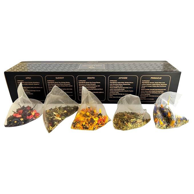 Pure And Easy Tea, Ascent Premium Tea Sampler, 15-Count Variety with 5 Caffeinated Flavors, Natural