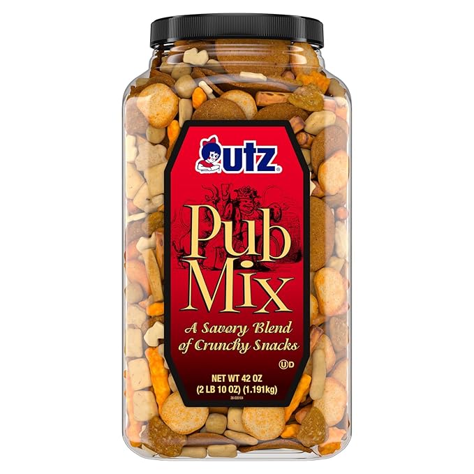 Utz Pub Mix, 42 Oz. Barrel, Savory Snack Mix with a Blend of Crunchy Flavors for a Tasty Party