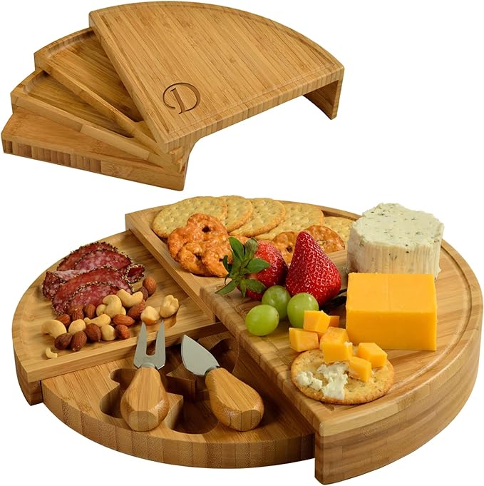 Picnic at Ascot Patented Personalized Monogrammed Engraved Bamboo Cheese/Charcuterie Board with