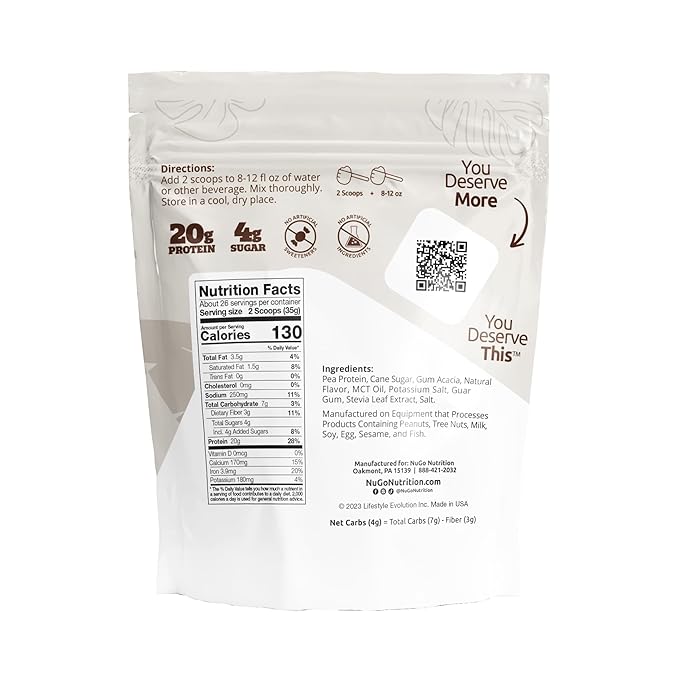 NuGo Plant Protein Powder, Vanilla, 20g Vegan Pea Protein, Low Sugar, Gluten Free, Dairy Free