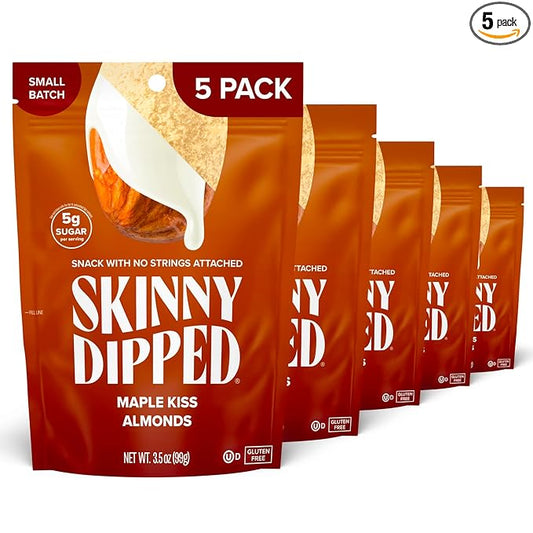 SkinnyDipped Maple Kiss Almonds, Healthy Snack, Plant Protein, Gluten Free, 3.5 oz Resealable Bags