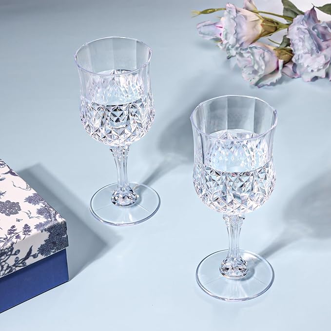 XUWAIDSGN 24 Pcs 7oz Plastic Vintage Wine Glasses Drinking Glasses Unbreakable Wedding Glassware