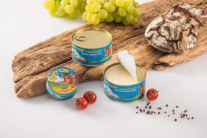 Happy Cow Halal Austrian Processed Cheese 4 OZ (113g) Easy Open Can, Rich Cheddar Flavor, Long