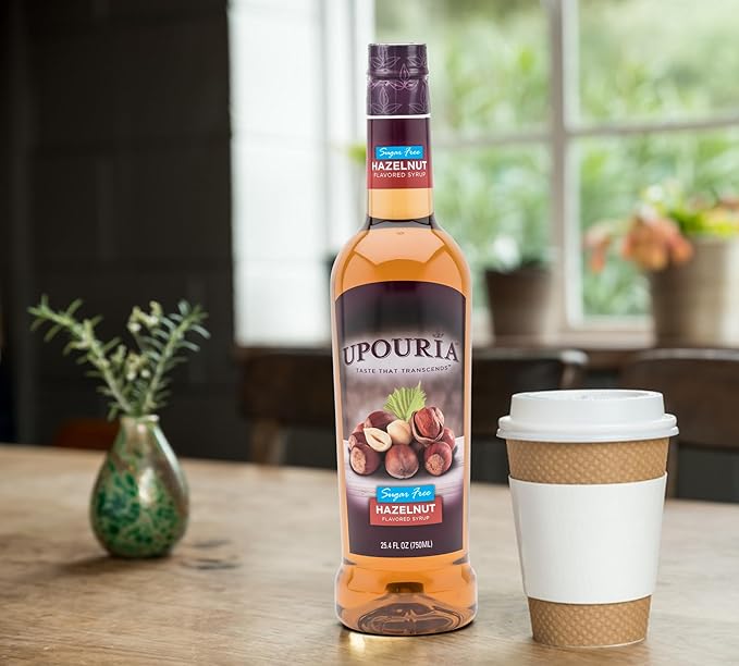 Upouria Sugar Free Hazelnut Coffee Syrup Flavoring, 100% Vegan, Gluten-Free, Kosher, 750 mL Bottle