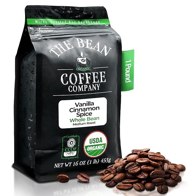 The Bean Organic Coffee Company Holiday Bean (Vanilla Cinnamon Spice), Medium Roast, Whole Bean