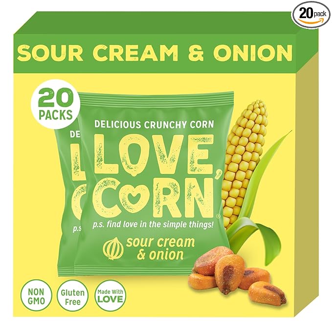 LOVE CORN Sour Cream & Onion 0.7oz x 20 Bags - Delicious Crunchy Corn - Healthy Family Snacks
