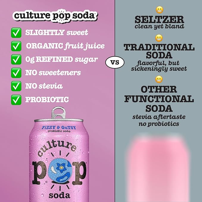 Culture Pop Soda, Wild Berries & Lime, Probiotic Low Sugar Soda, Sparkling Juice Alternative