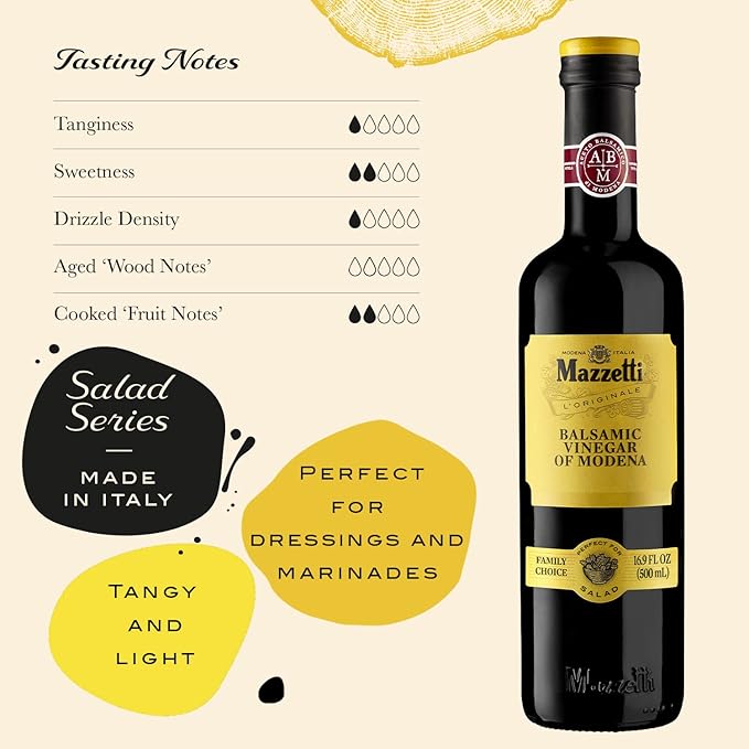 Mazzetti L'Originale Italian Balsamic Vinegar of Modena, Organic & Aged, Yellow Label 2 Leaf 16.9
