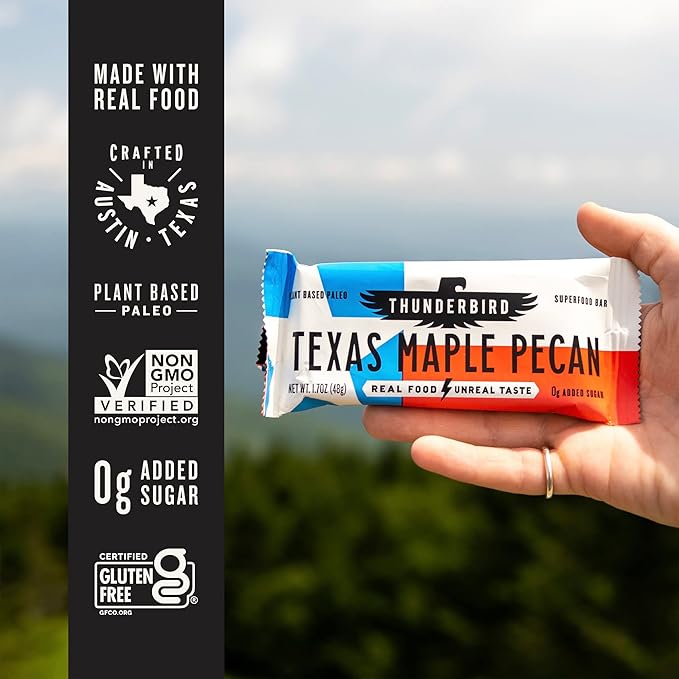 Thunderbird Bars Energy Snack, Gluten-Free with Protein, Healthy Real Food, Vegan Paleo Non-GMO, No