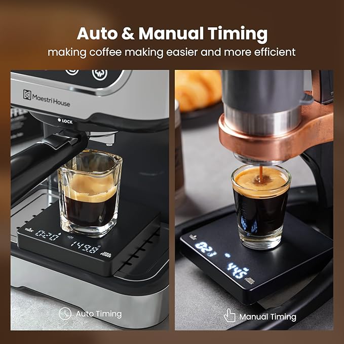 Mini Coffee Scale with Timer, Maestri House Rechargeable Espresso Scale, 2kg/0.1g Accurate Scale
