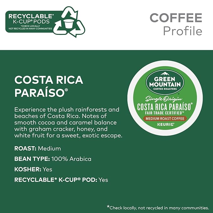 Green Mountain Coffee Roasters Costa Rica Paraiso, Keurig Single Serve K-Cup Pods, Medium Roast