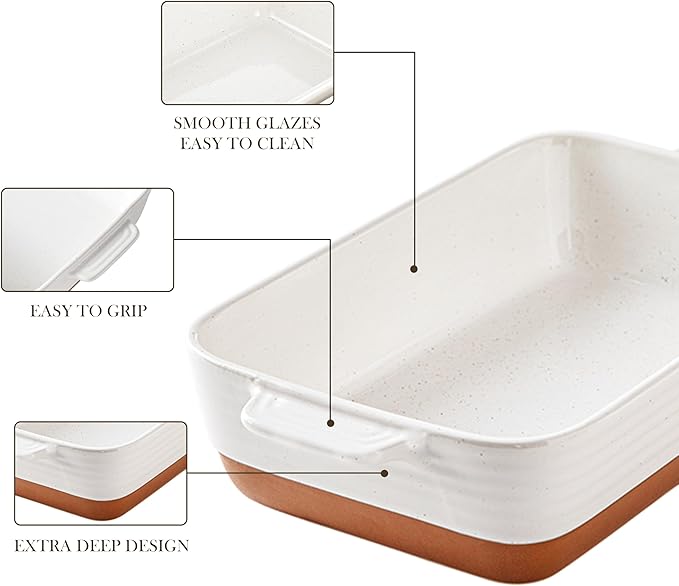 MALACASA Baking Dish 4.8 Qt Ceramic Casserole & Lasagna Pan, 9x13 Inch Deep Rectangular Oven Safe