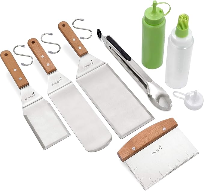 Metal Spatula Set - Griddle Accessories kit - Grill Flat Spatula Pancake Flipper Hamburger Turner