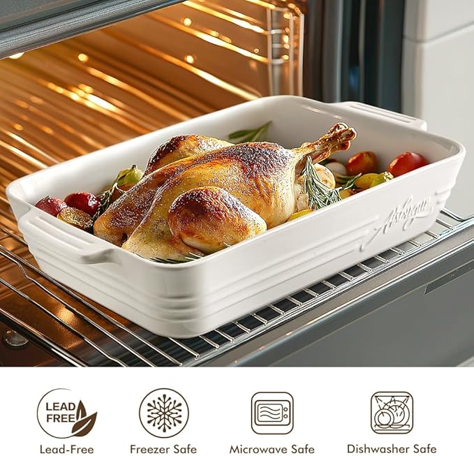 Ceramic Baking Dish Set, 3-Piece Casserole Dishes for Oven, Rectangular Baking Pans, Deep Lasagna