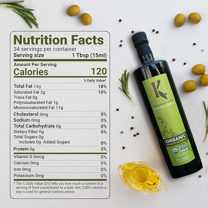 Kasandrinos Organic Olive Oil Extra Virgin, Polyphenol Rich Greek Olive Oil, 100% Organic First