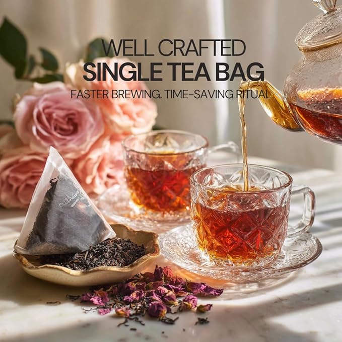BLOSSOM RITUAL Dreamy Roses – Black Tea Loose Leaf – 20 Natural Based Pyramid Bags – Serve Upto 60
