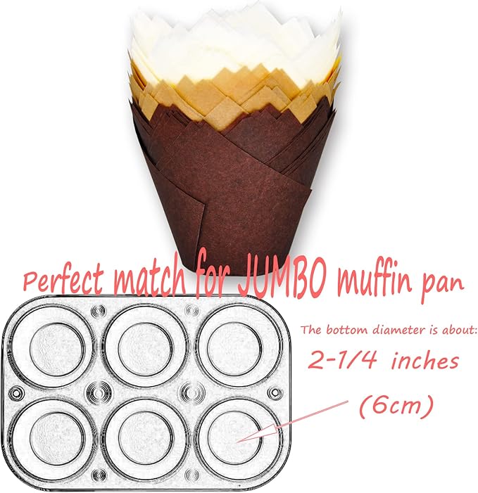 (JUMBO EXTRA LARGE size) Natural+Brown+White Tulip Baking Cups 2-1/4"(Base diameter) x 3-3/4"(Wall