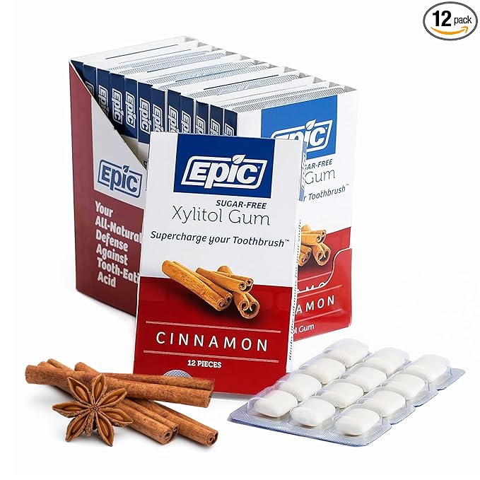 Epic 100% Xylitol Cinnamon Chewing Gum - Sugar Free, Aspartame Free Dental Gum - Supports Oral