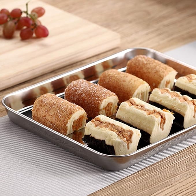 Baking Sheets 2 Pieces, Bastwe Stainless Steel Baking Pan Tray Cookie Sheet, Rectangle Size 9 X 7 X