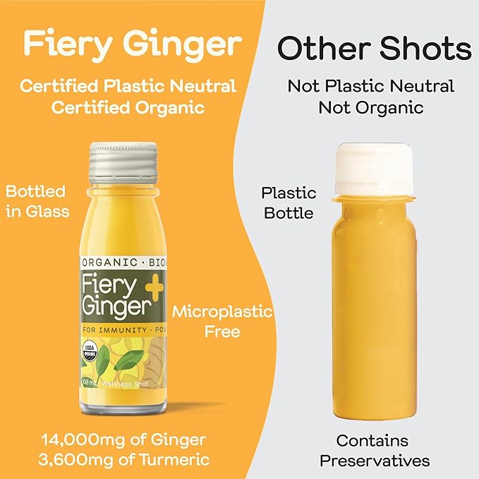 Greenhouse Juice Organic Fiery Ginger Wellness Shots 24-Count 60ml Glass Bottles | Vegan &