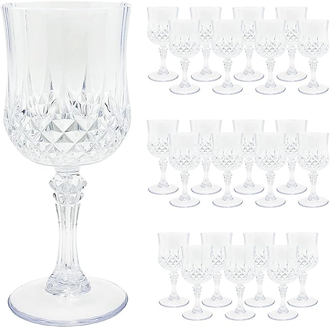 24 PCS Plastic Wine Glasses Clear,Reusable Plastic Wine Glasses,White Goblet Glass,Durable and