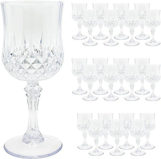 24 PCS Plastic Wine Glasses Clear,Reusable Plastic Wine Glasses,White Goblet Glass,Durable and