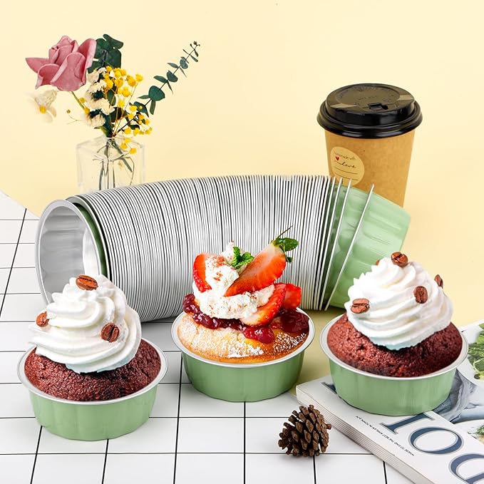 Beasea 8oz Aluminum Ramekins, 100 Pack 3.9" Disposable Baking Foil Cups Mini Ramekin Cup Cupcake