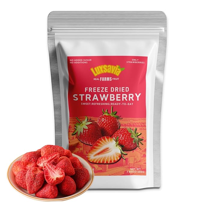 Premium Freeze Dried Strawberries 95-100 per bag,7.05OZ/200g Whole Big Natural Dried Strawberries