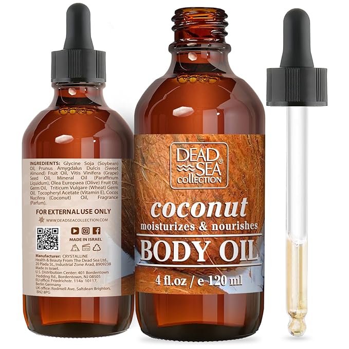 Dead Sea Collection Body Oil with Coconut - Dry Skin Moisturizer and Hydrating Massage Oil