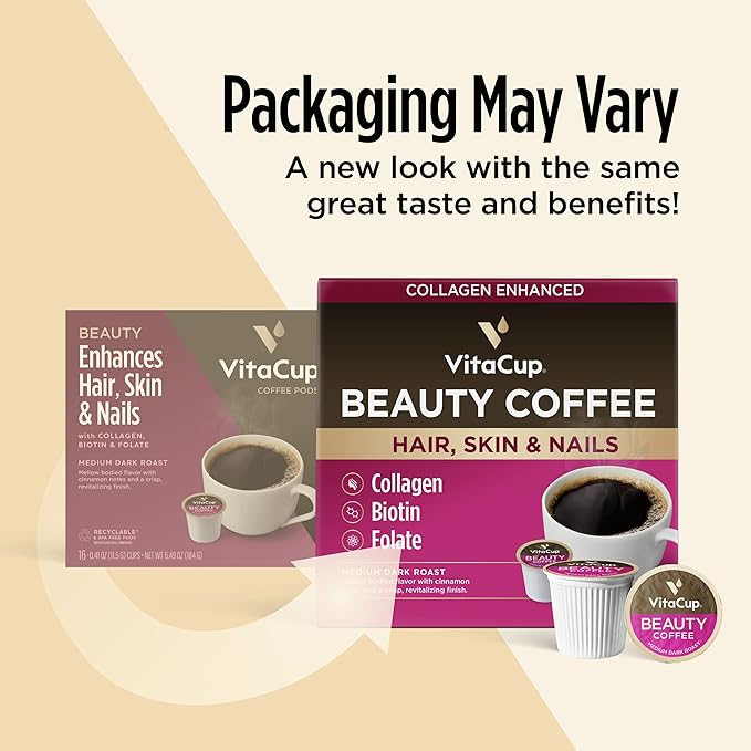VitaCup Beauty Collagen Coffee Pods for Hair, Skin & Nails, with Biotin & Folate, Medium Dark
