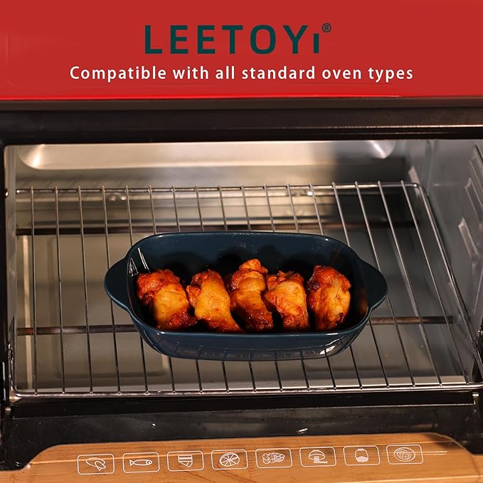 LEETOYI Ceramic Small Baking Dish, Porcelain 2-Piece Rectangular Bakeware with Double Handle